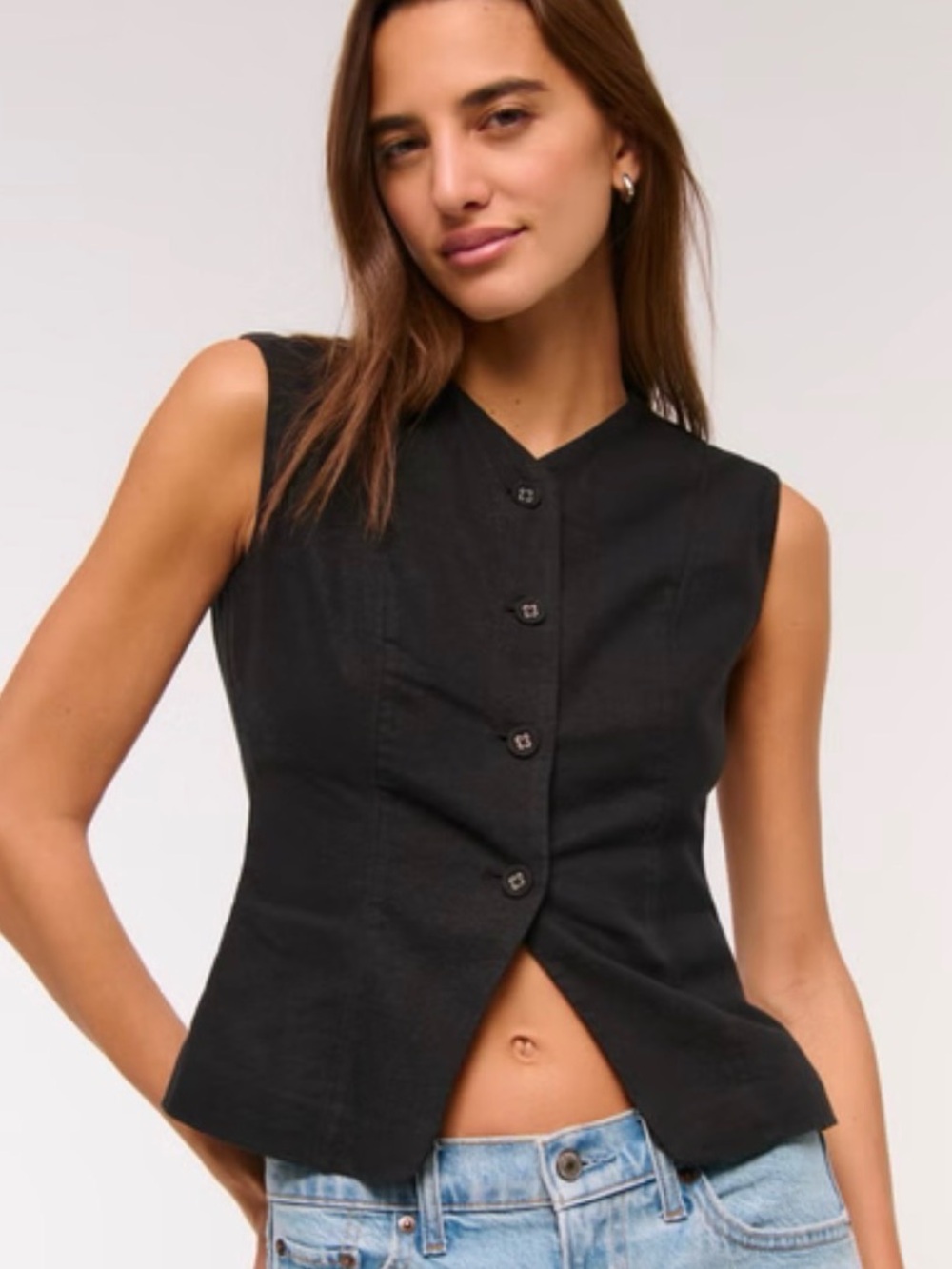 Abercrombie & Fitch Black Sleeveless Button-Front Vest Top and Linen Pants Set
